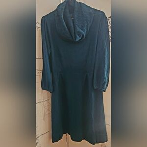 Deep Teal Cowl Neck Sweater Dress with Three Quarter Sleeves - Size XL